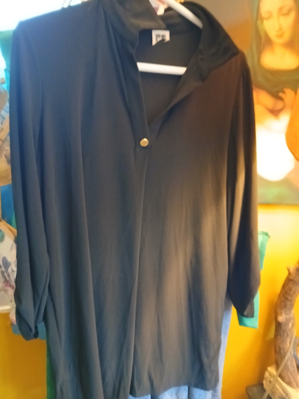 Anne Klein Black Lightweight Button-Accent Tunic Top